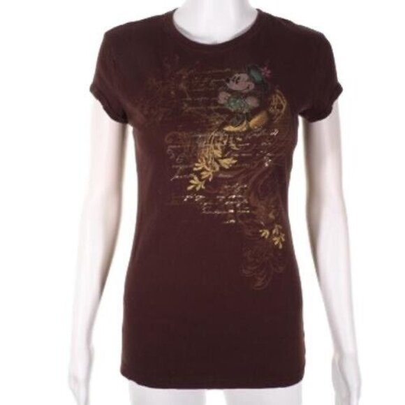 Vintage Retro Disney Minnie Womens T Shirt Size Medium 7/8 Fitted Mouse Scoop Br - Picture 2 of 8
